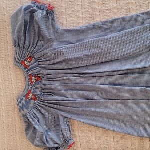 Vive LA Fete. 6X. Girl Smocking Dress blue/white plaid w/ Rebel Mascot collar